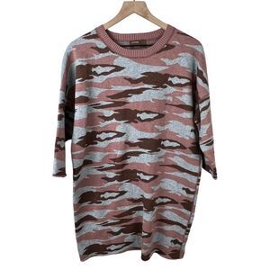 Kerisma Womens‎ Angora Blend Gray Maroon Camo Knit Tunic Sweater Dress M/L